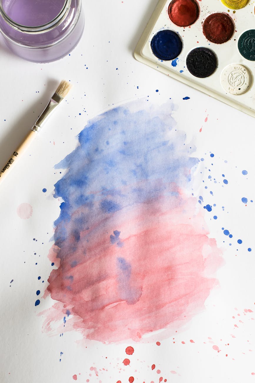 pink and blue watercolor painting